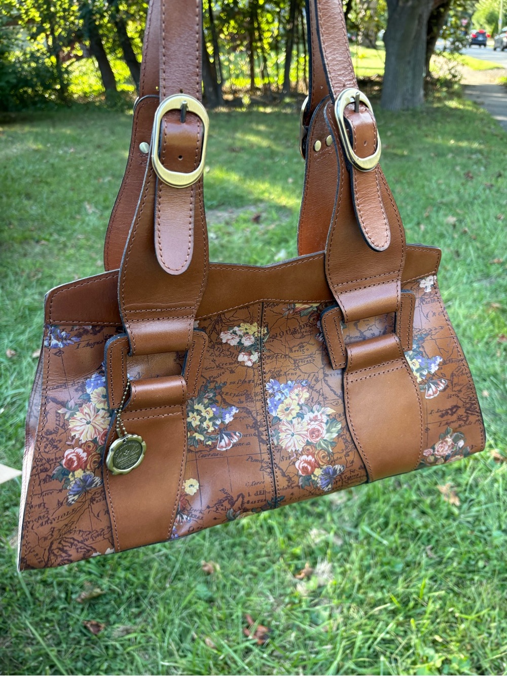 Brown Floral Patterned Shoulder Bag